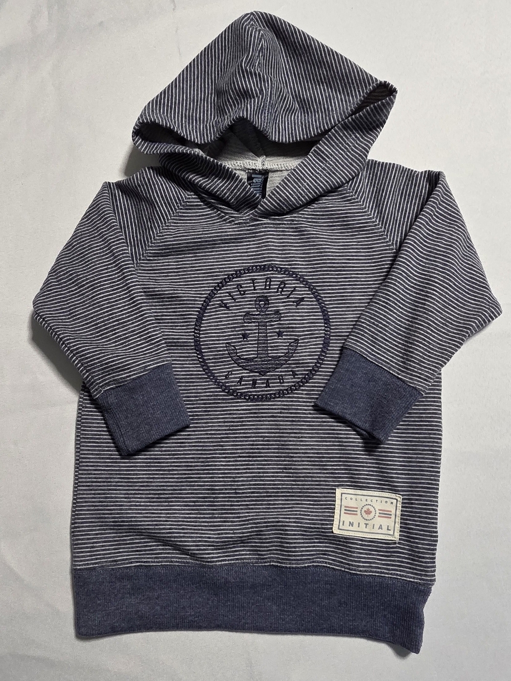 Initial Attraction Victoria Canada Nautical Anchor Stripe Hoodie Toddler Size 2